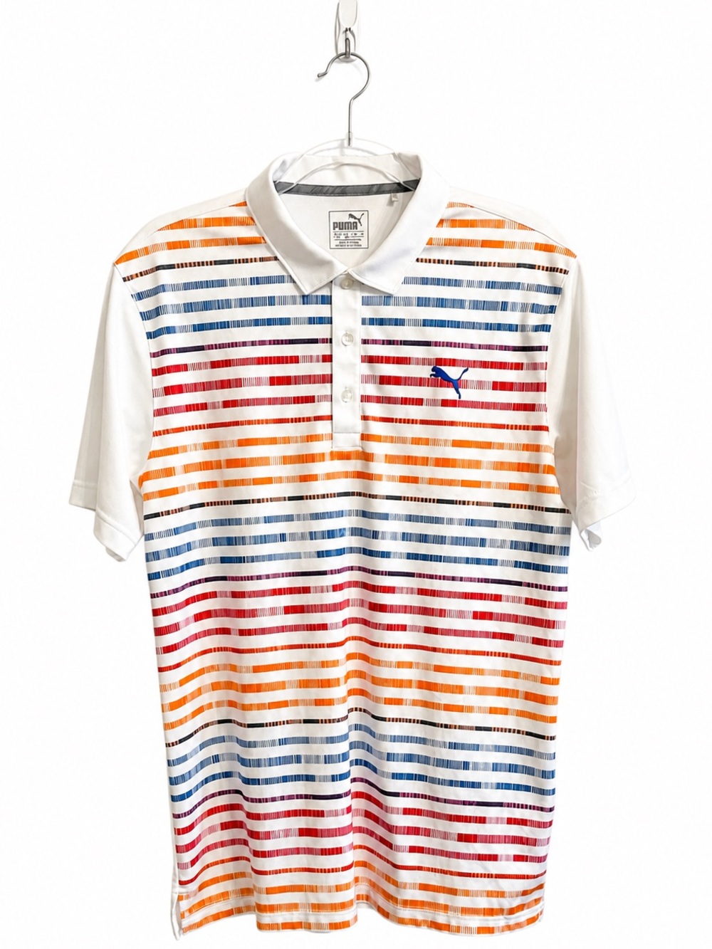 Puma White Multicolor Striped Performance Polo Shirt